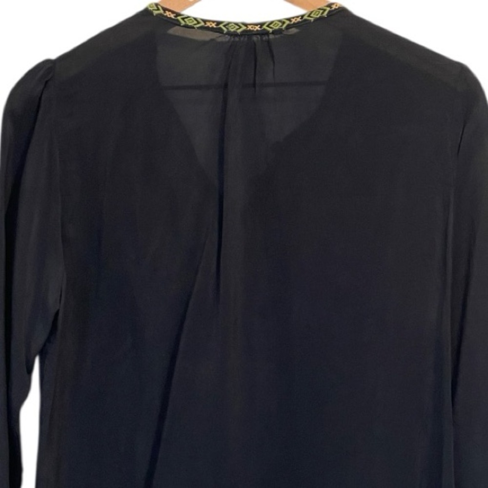 Johnny Was Embroidered Black Women's Blouse, Buttoned V-Neck, Long Sleeve, S - Picture 16 of 16
